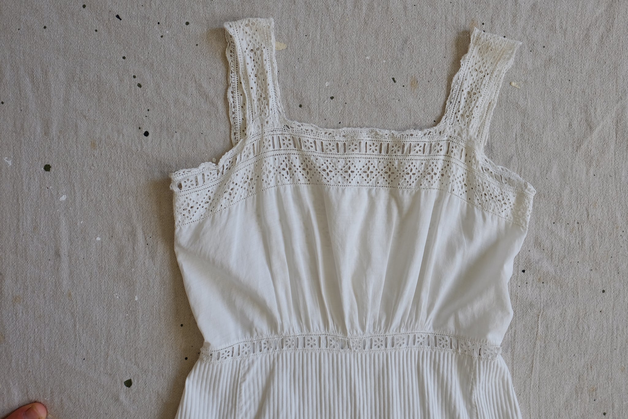 Antique French Cotton Broderie Anglaise Chemise / Dress - S