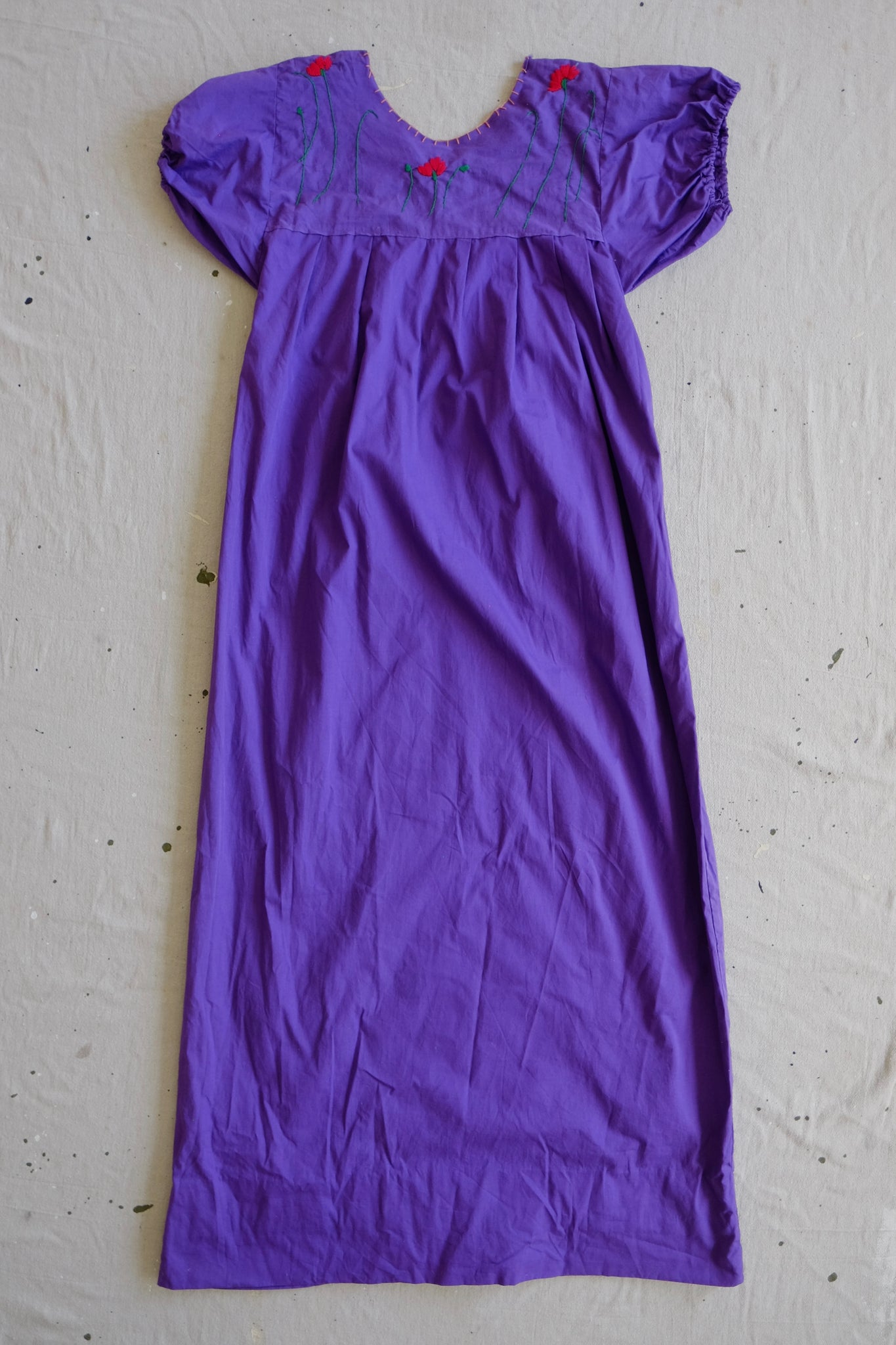 70s Mexican Embroidered Purple Maxi Dress - S/M