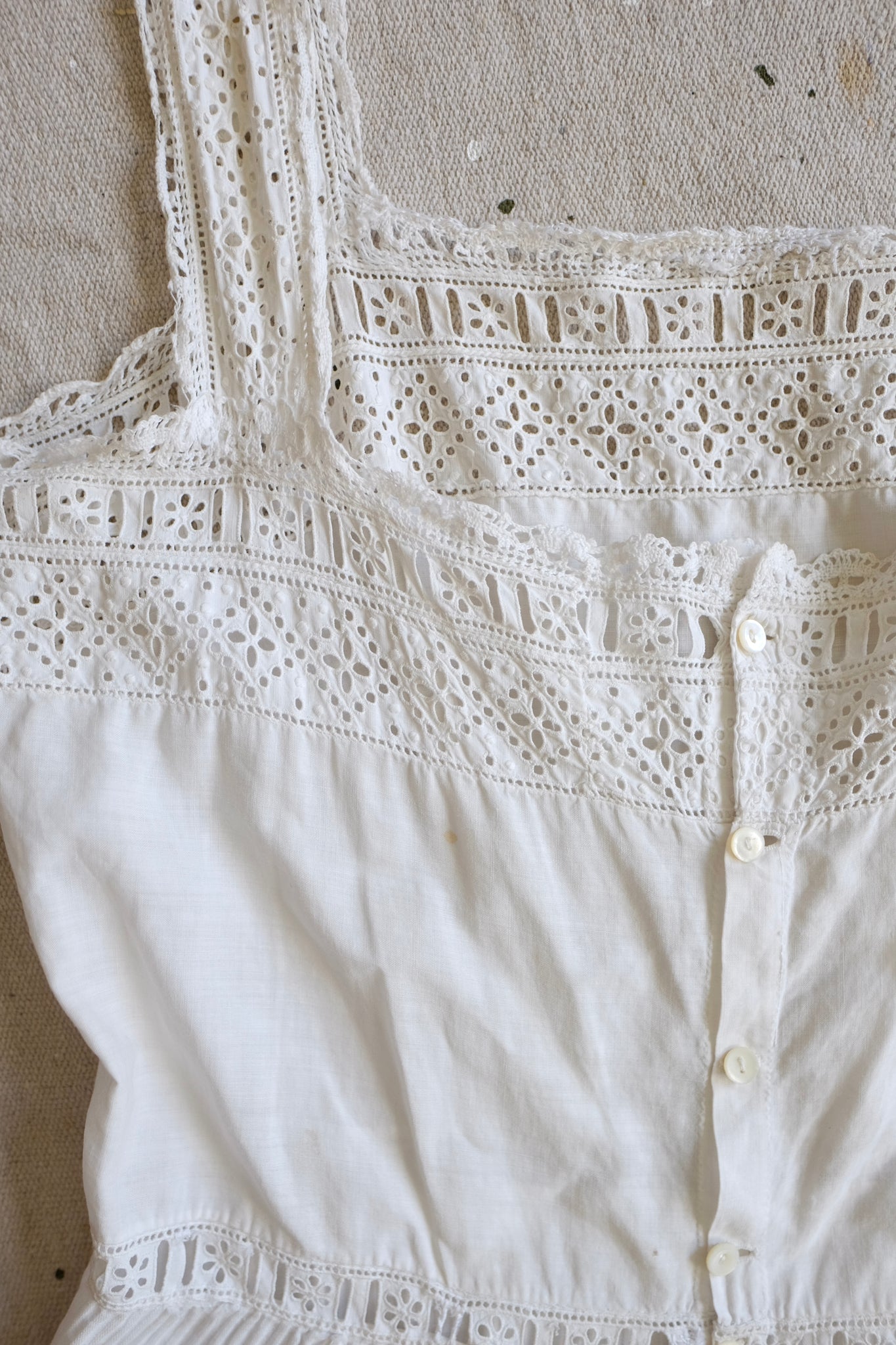 Antique French Cotton Broderie Anglaise Chemise / Dress - S