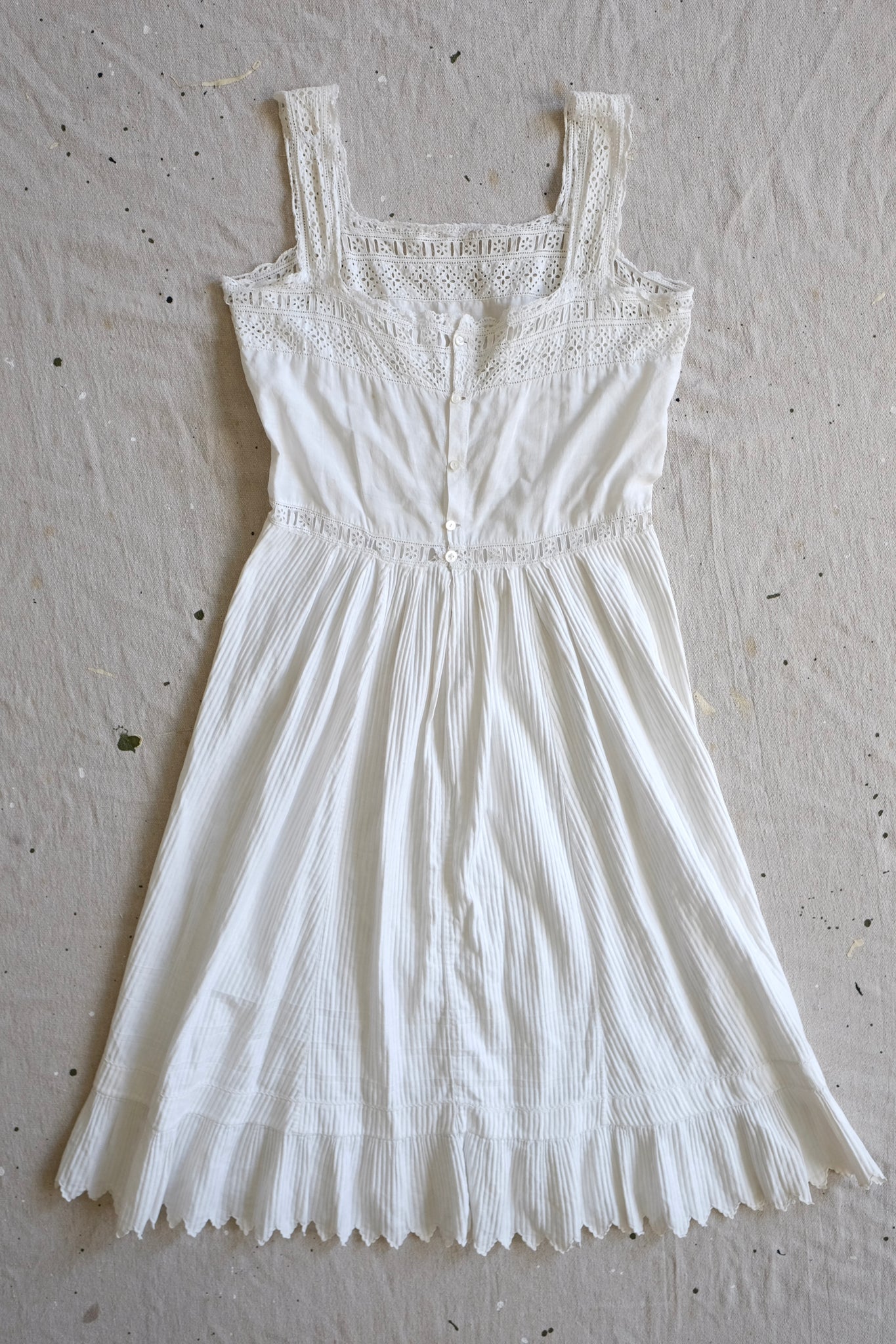 Antique French Cotton Broderie Anglaise Chemise / Dress - S