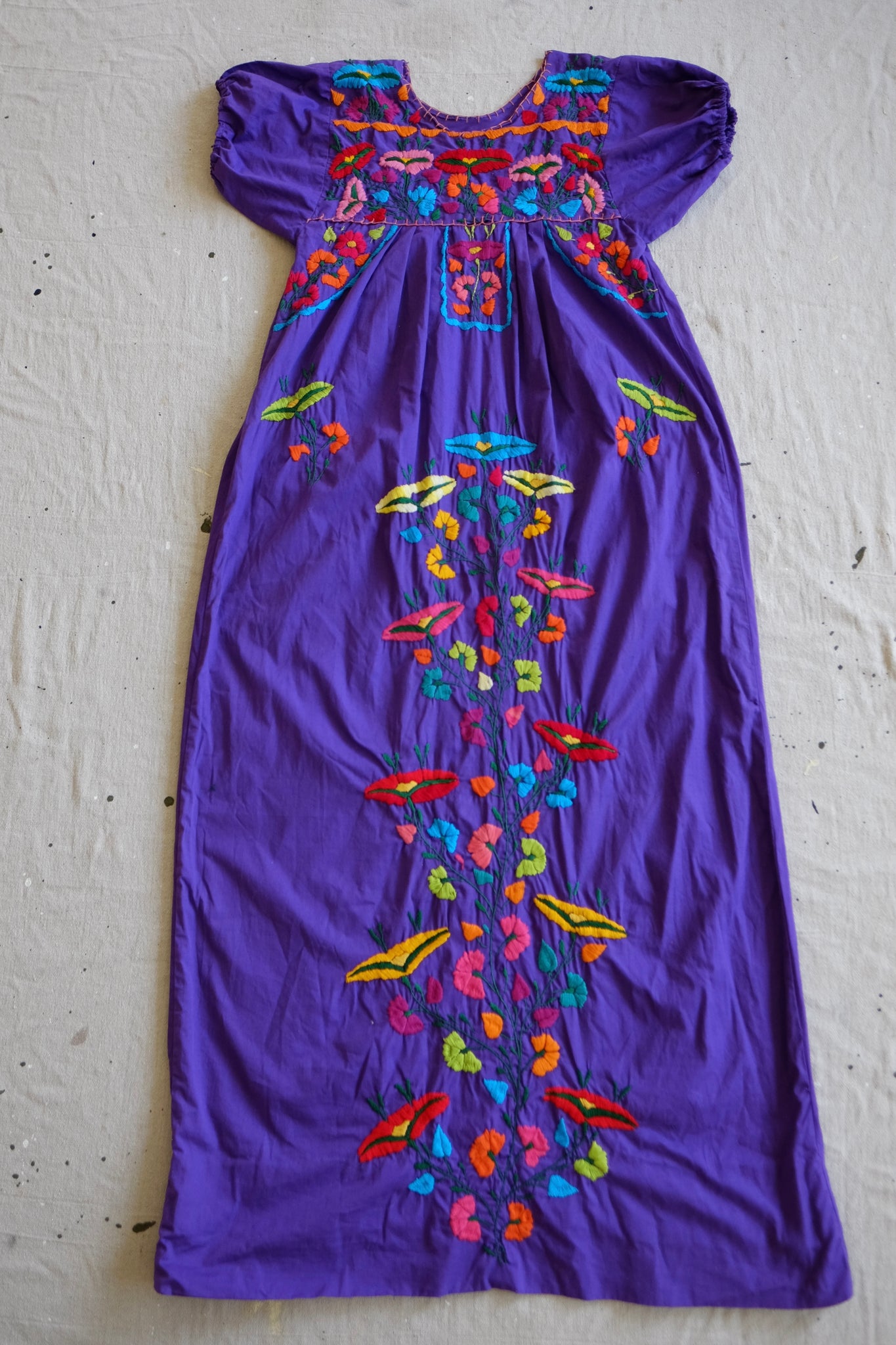 70s Mexican Embroidered Purple Maxi Dress - S/M