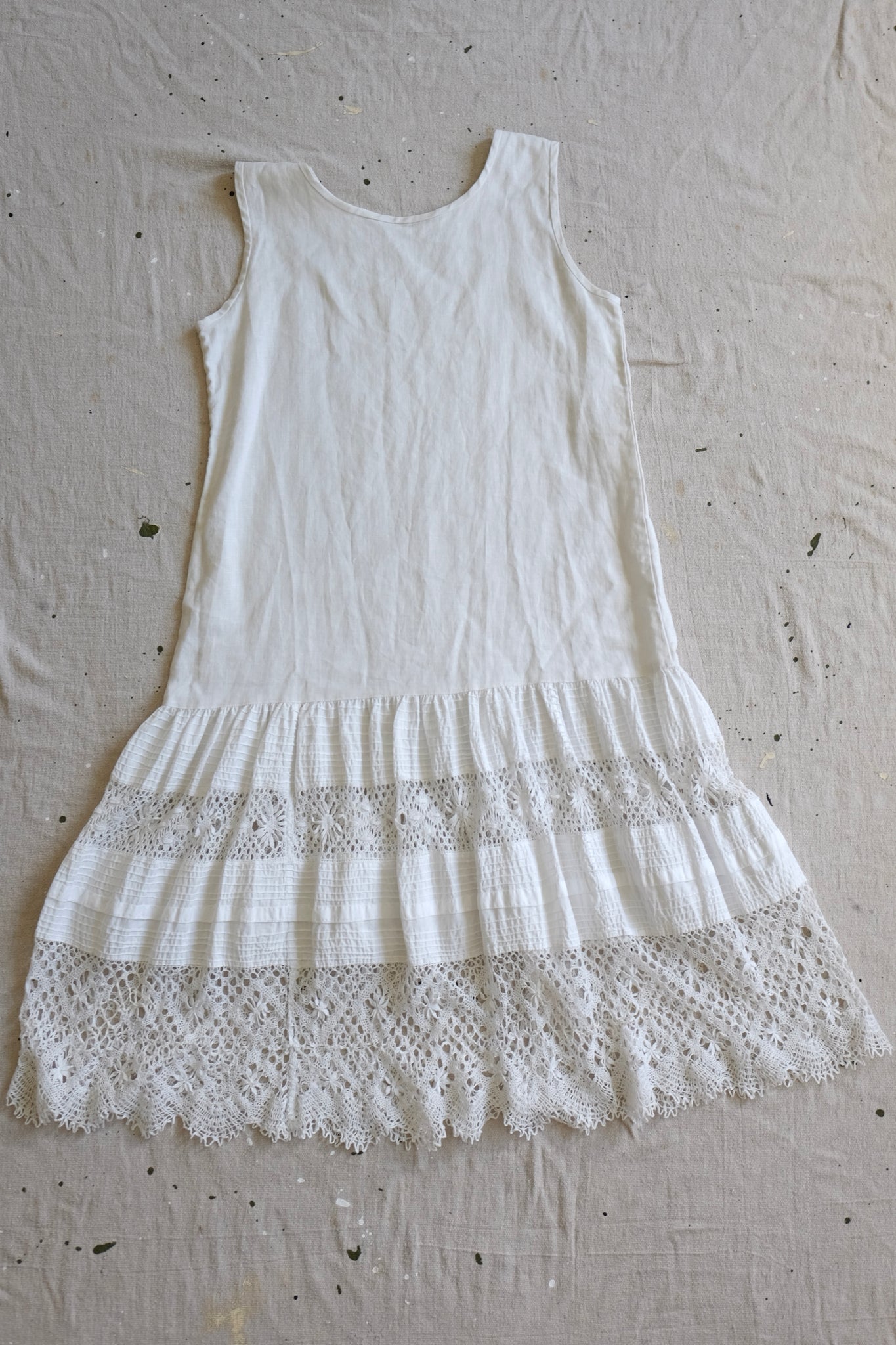 Shift Dress with Antique Lace Skirt - M