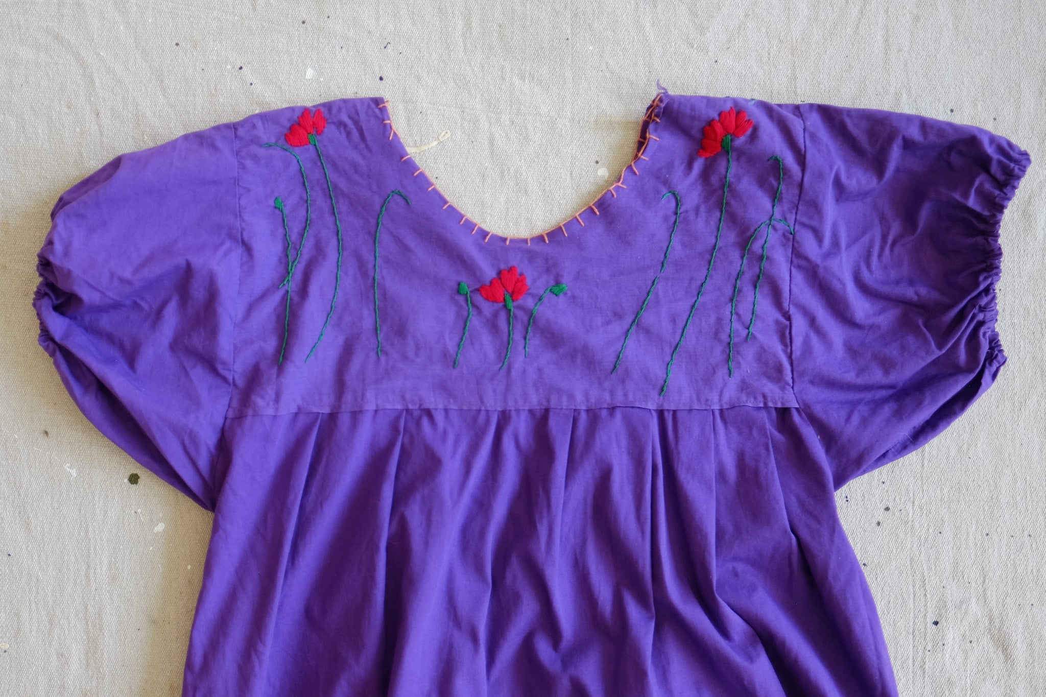 70s Mexican Embroidered Purple Maxi Dress - S/M