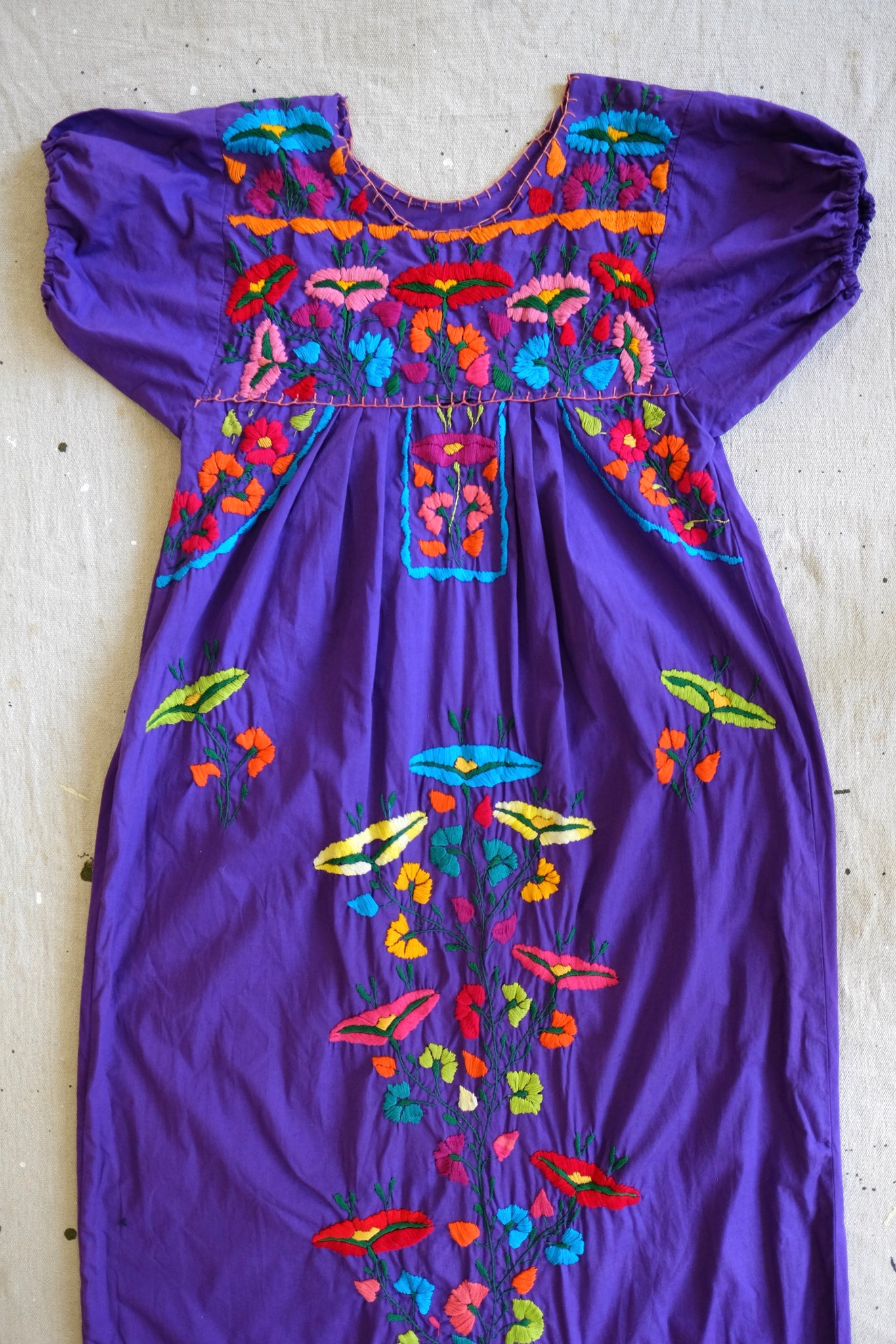 70s Mexican Embroidered Purple Maxi Dress - S/M