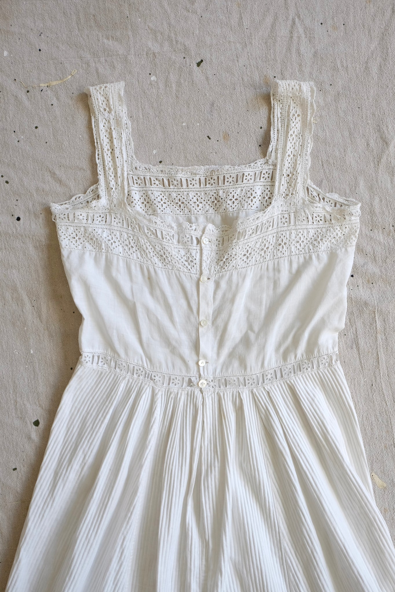 Antique French Cotton Broderie Anglaise Chemise / Dress - S