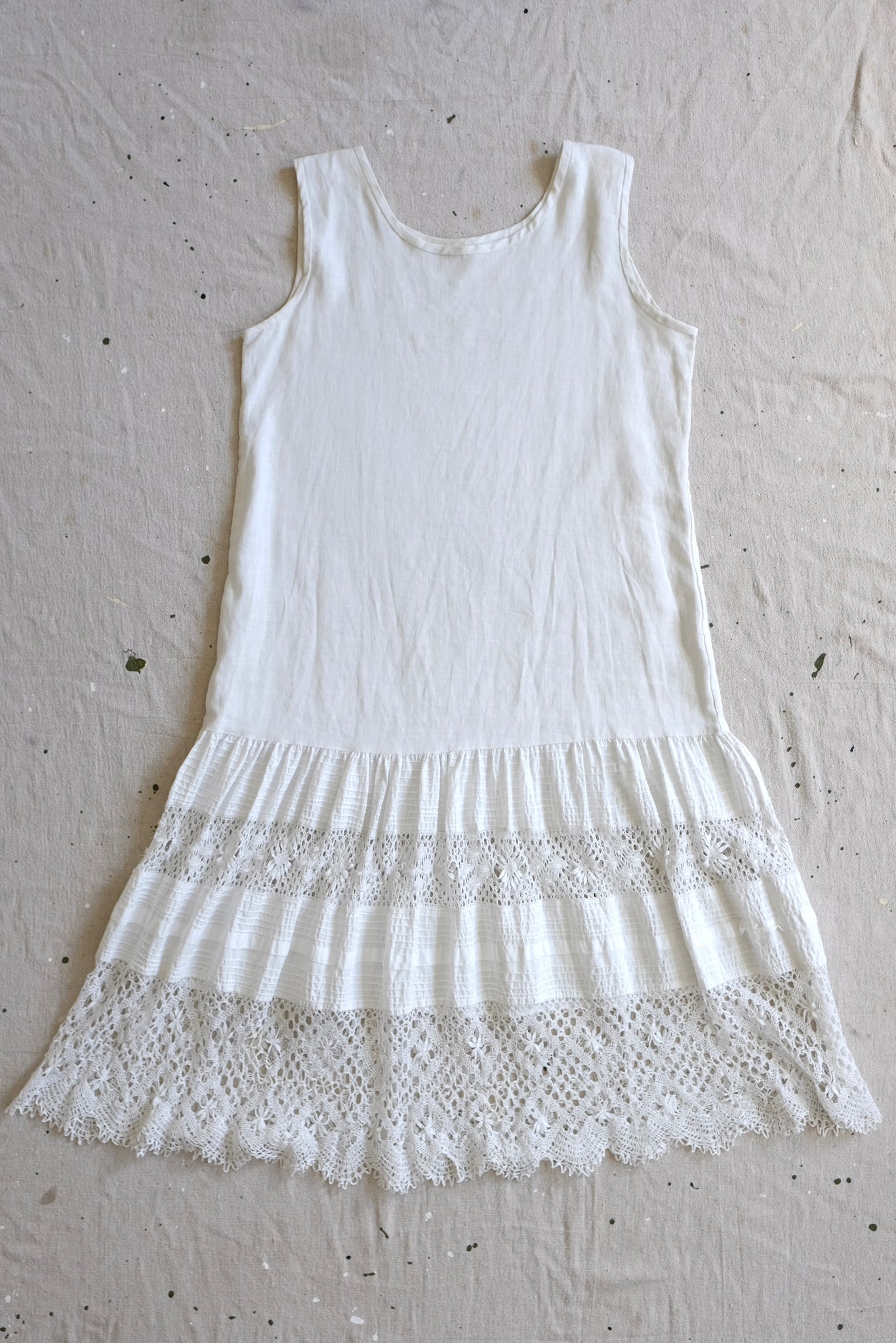 Shift Dress with Antique Lace Skirt - M