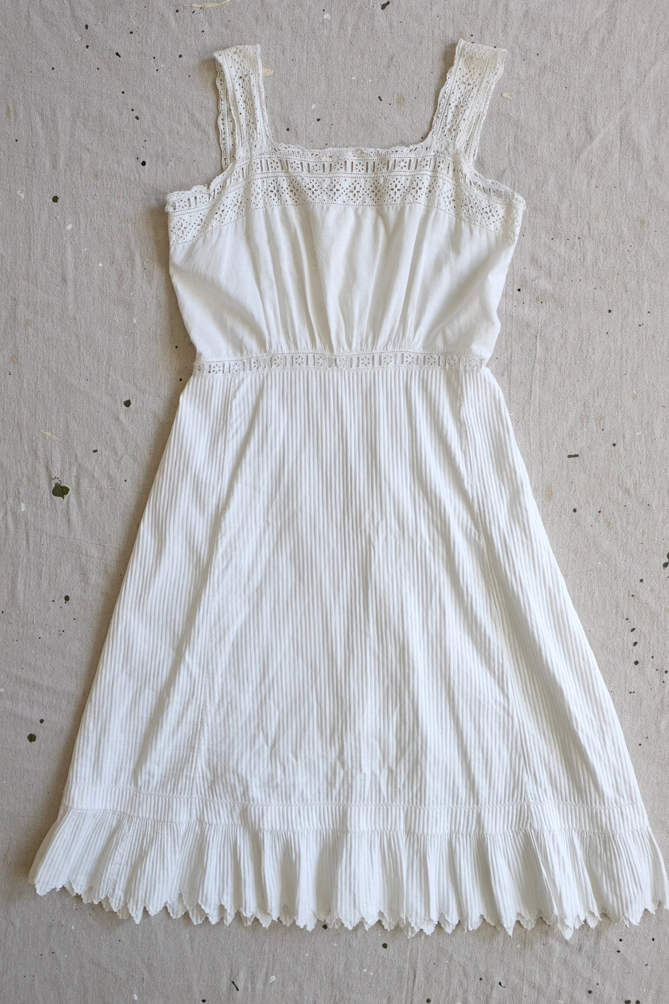 Antique French Cotton Broderie Anglaise Chemise / Dress - S