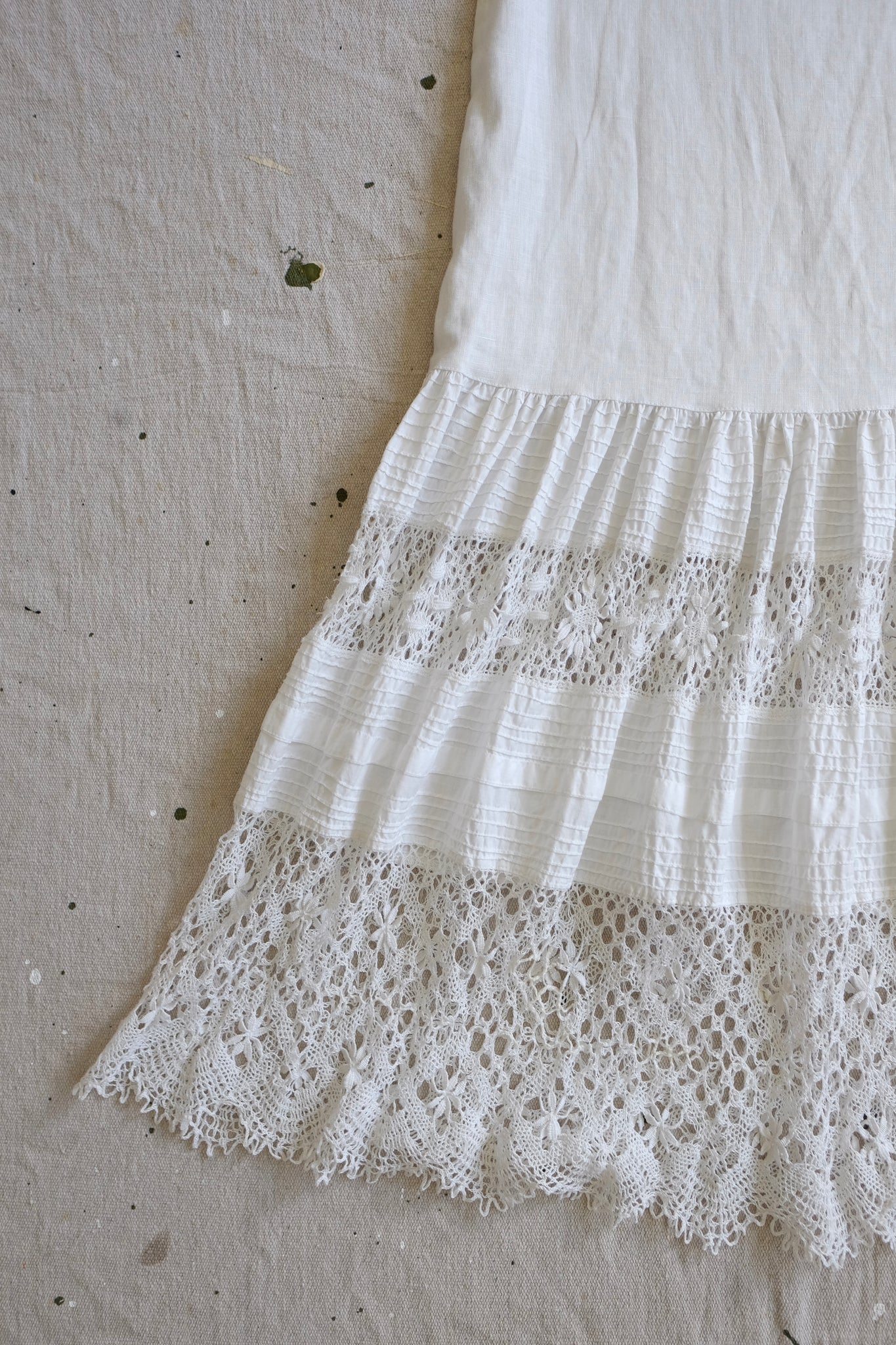 Shift Dress with Antique Lace Skirt - M